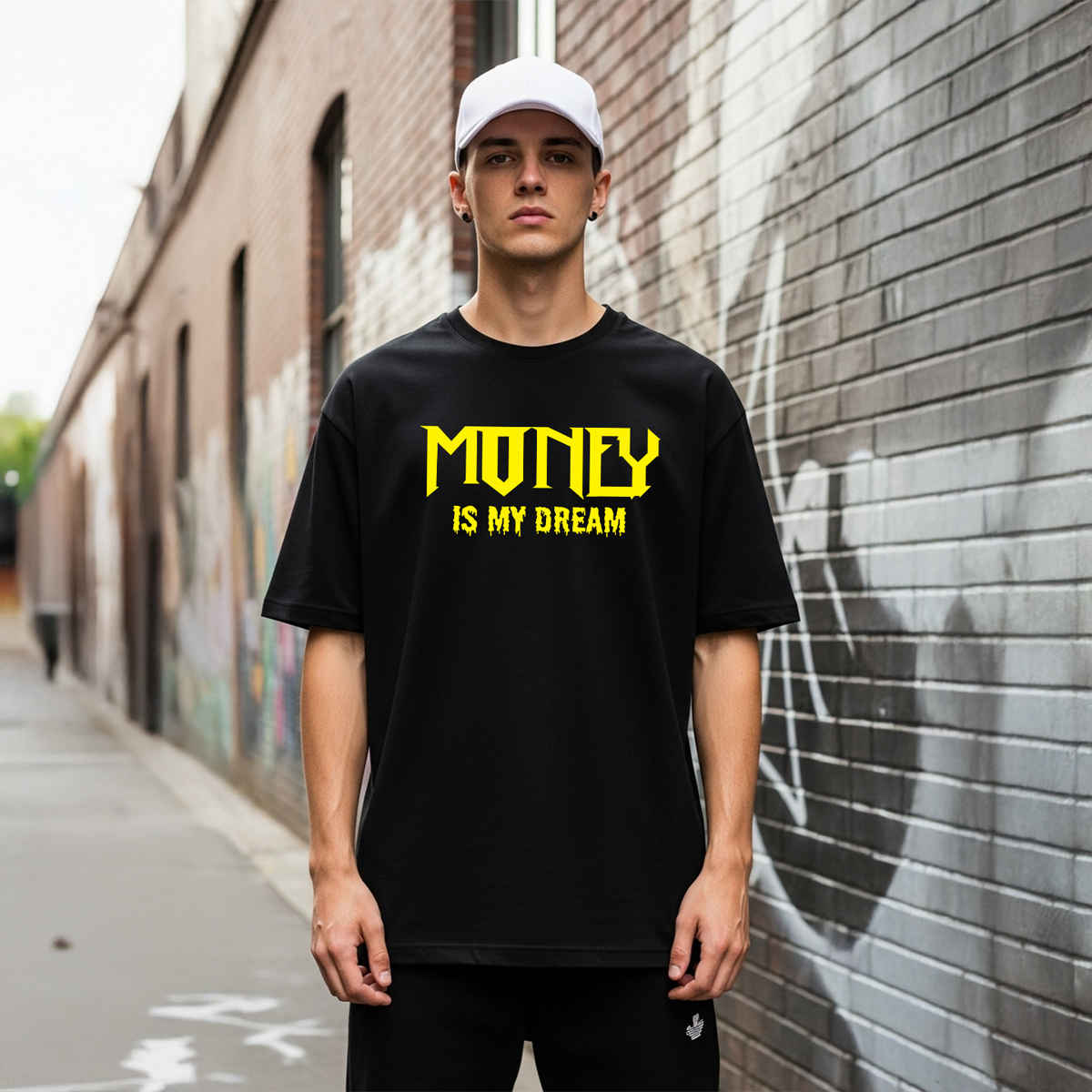 BENNY BROOKS Men's Round Neck half sleeve Oversized T-shirt |AA(ARN)BLACK169 | Black - M