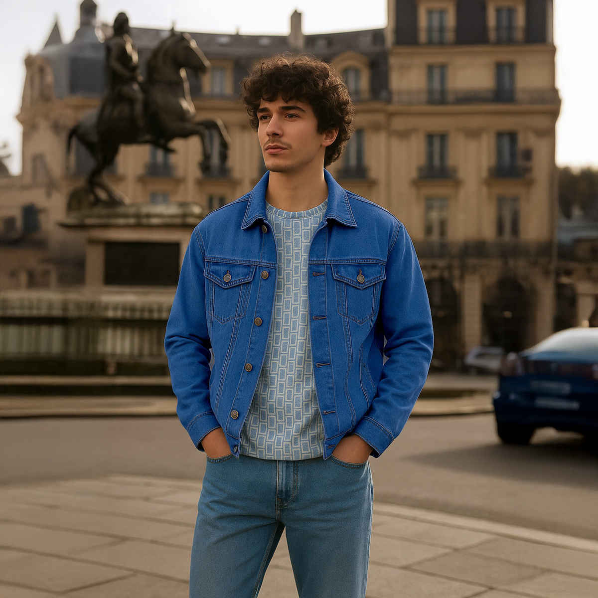 Ftx Men's Solid Regular Fit Full Sleeve Denim Jacket | Blue - L