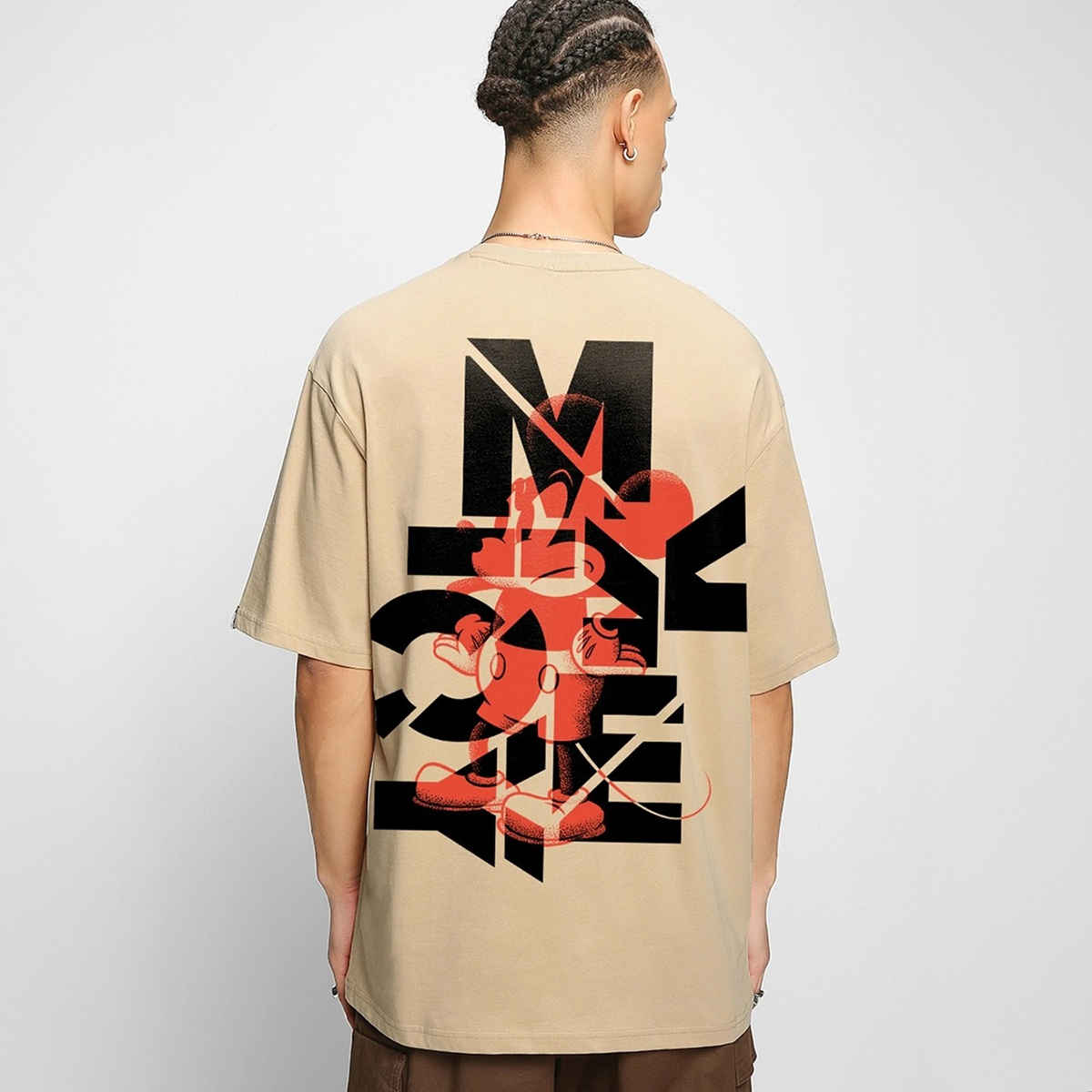 Bewakoof Men's Disney Mickey Graphic Printed Oversized T-shirt | Ginger Root - L