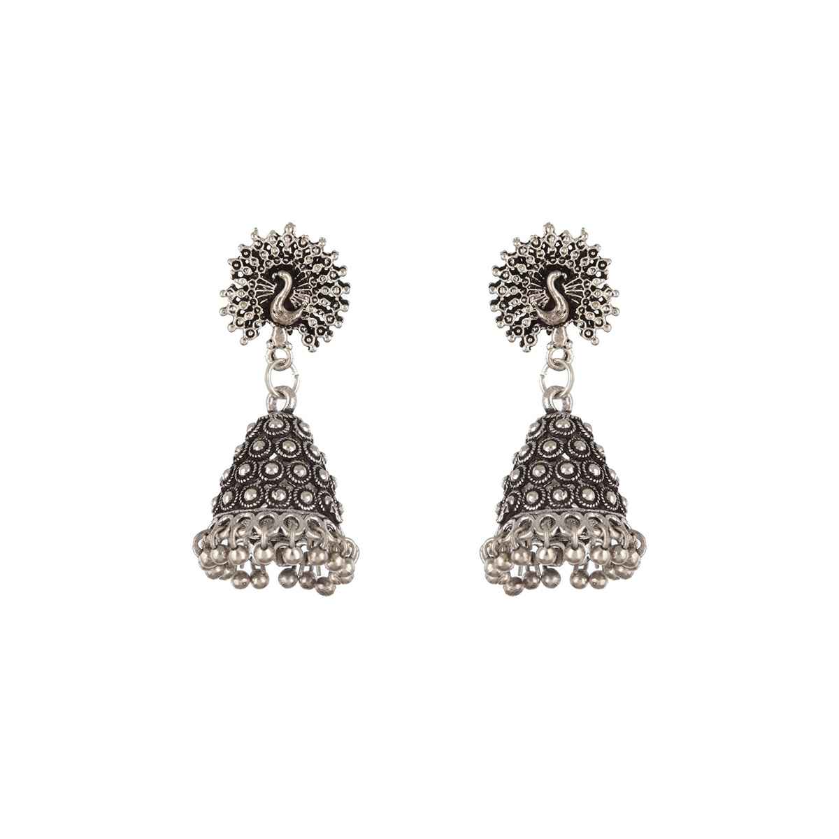 Aatmana Silver-Plated Peacock Shaped Oxidized Jewellery Set