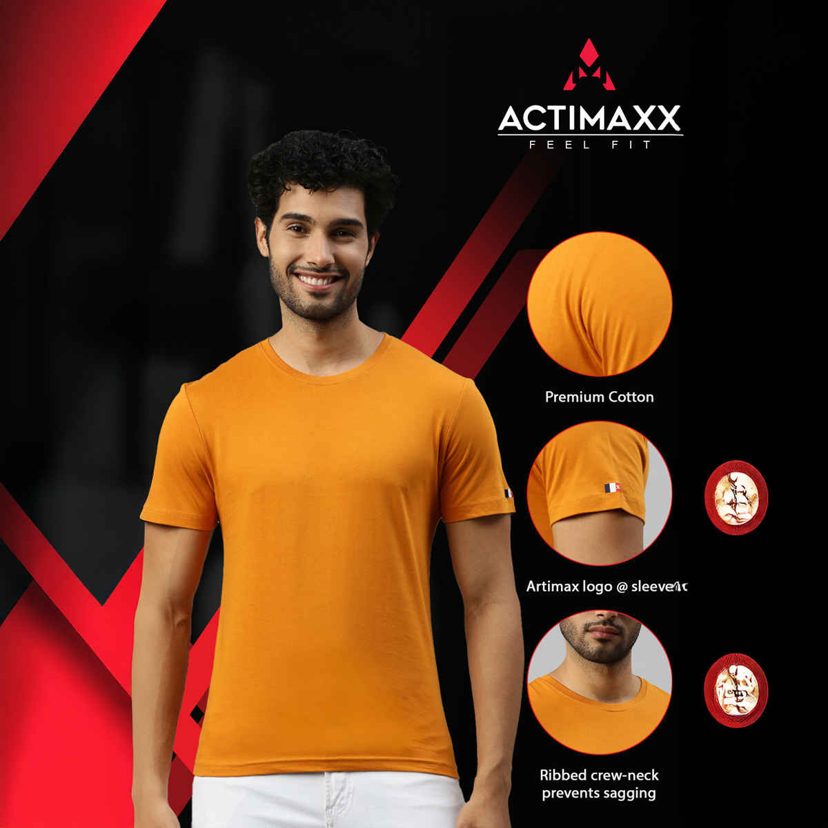 Actimaxx Men's Solid Round Neck Pure Cotton T-shirt | Colour May Vary - M