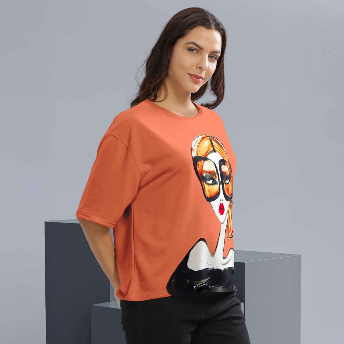 Hellcat Women's Orange Trendy Printed Crop Top | M
