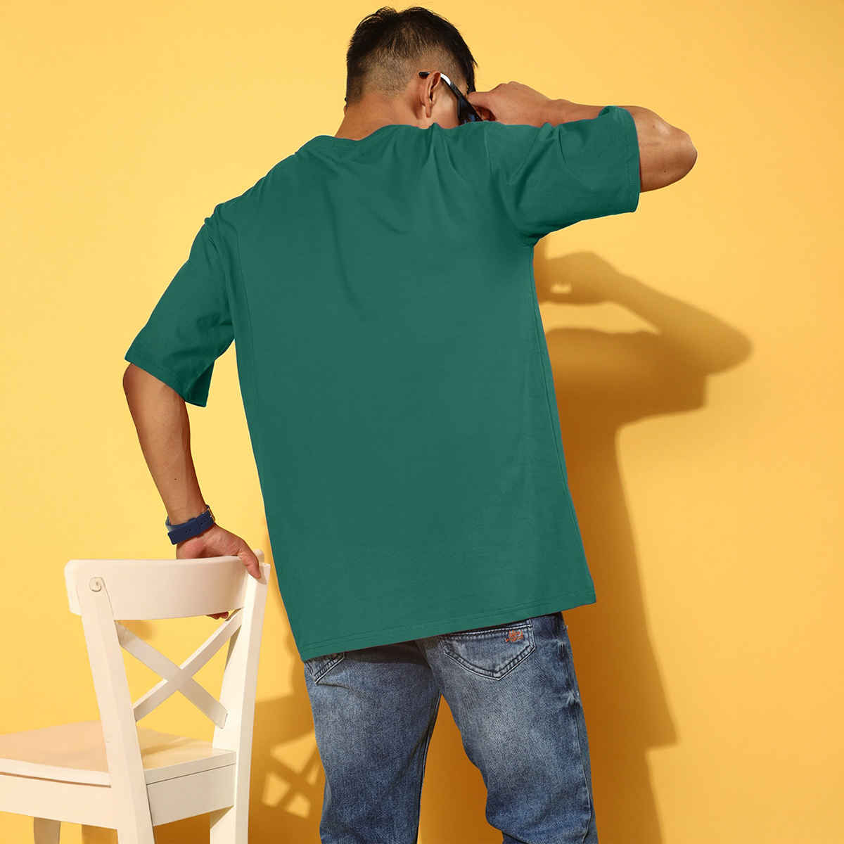 Veirdo Pure Cotton Oversized Fit Round Neck Green Printed T-Shirt For Men - L