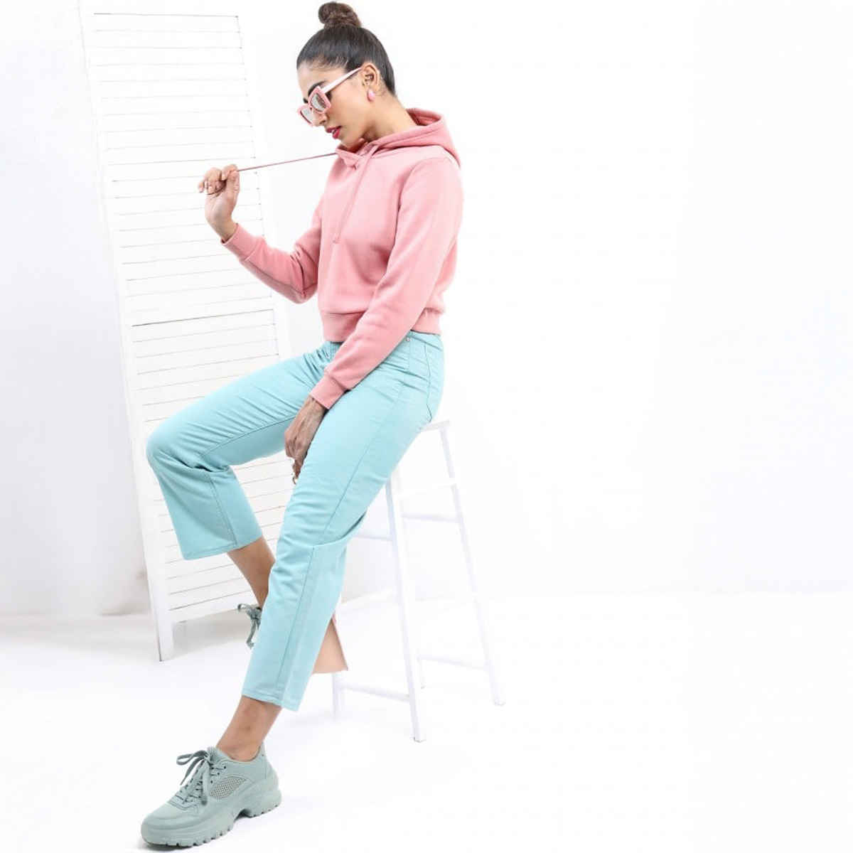 Ketch Women Hooded Crop Pullover Sweatshirt | Pink | S