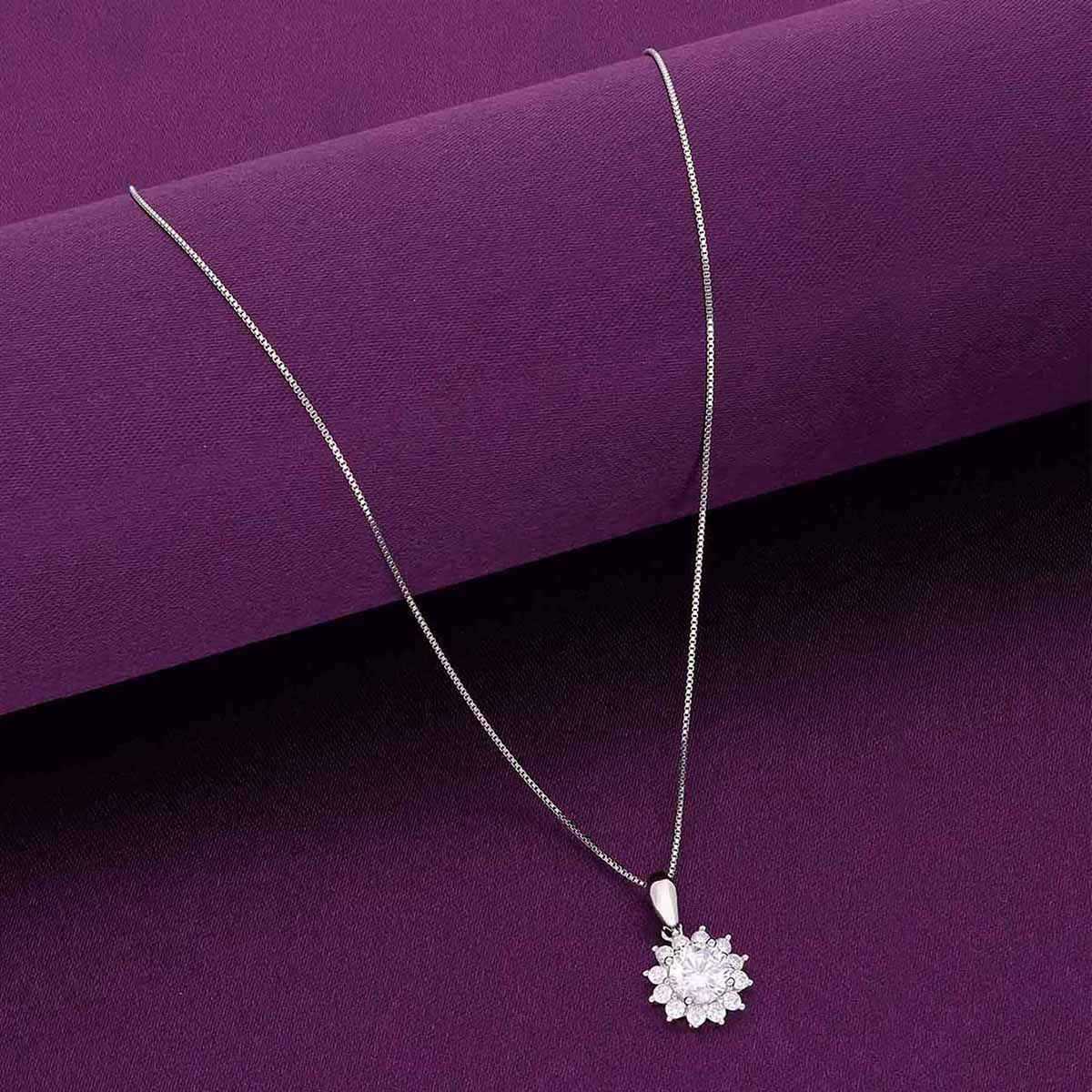 Kai Jewel Silver Floral Solitaire Pendant with Chain