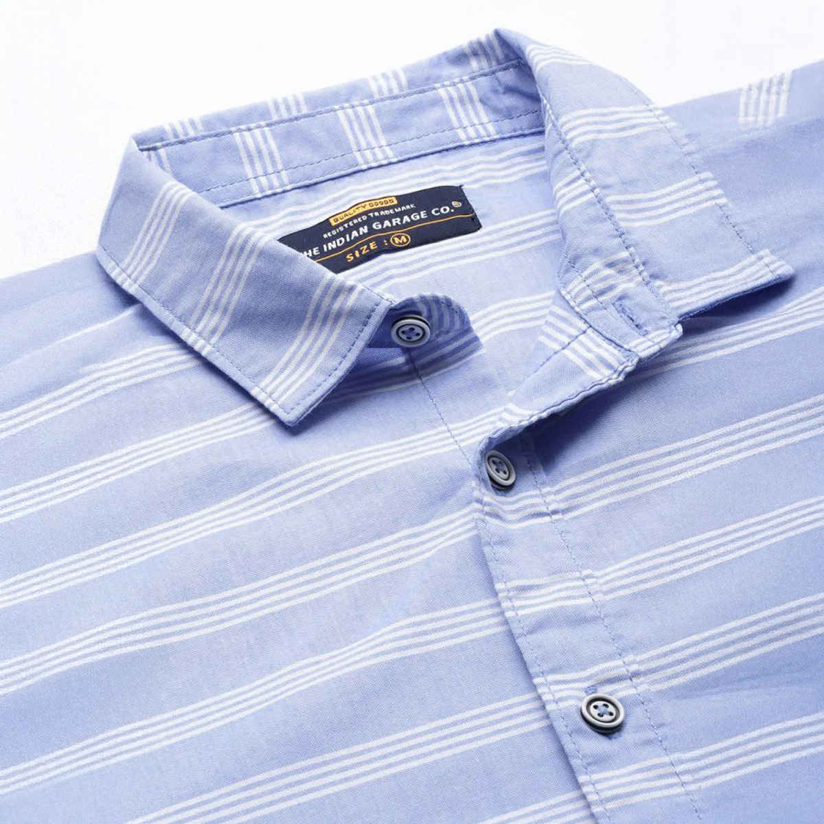 The Indian Garage Co Men's Slim Fit Striped Casual | Blue | XL