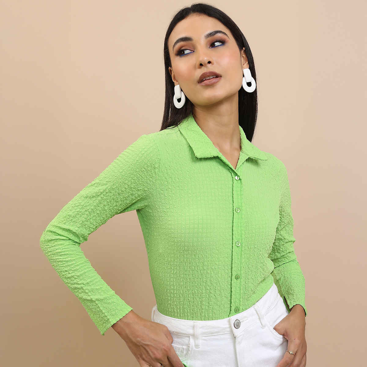 Tokyo Talkies Women's Self Designed Casual Shirt | Green - S