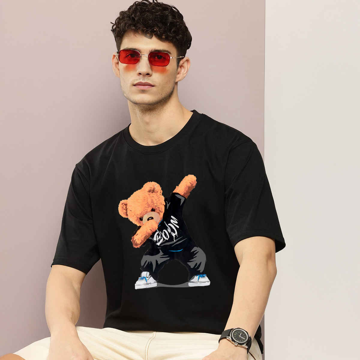 BENNY BROOKS Men's Round Neck half sleeve Oversized T-shirt |AA(ARN)BLACK152 | Black - M