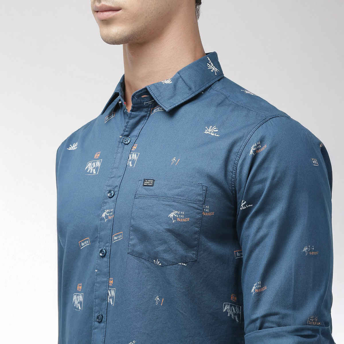 The Indian Garage Co Men's Slim Fit Abstract Print Casual Shirt | Blue - S
