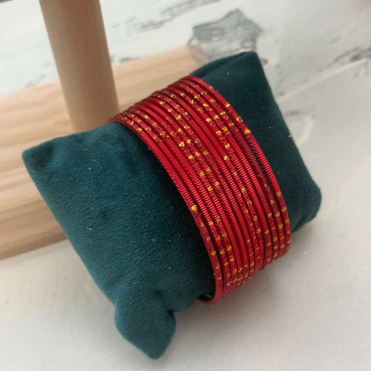 The Opal Factory Metal Bangle | Gold Work | Red - Size 2.8