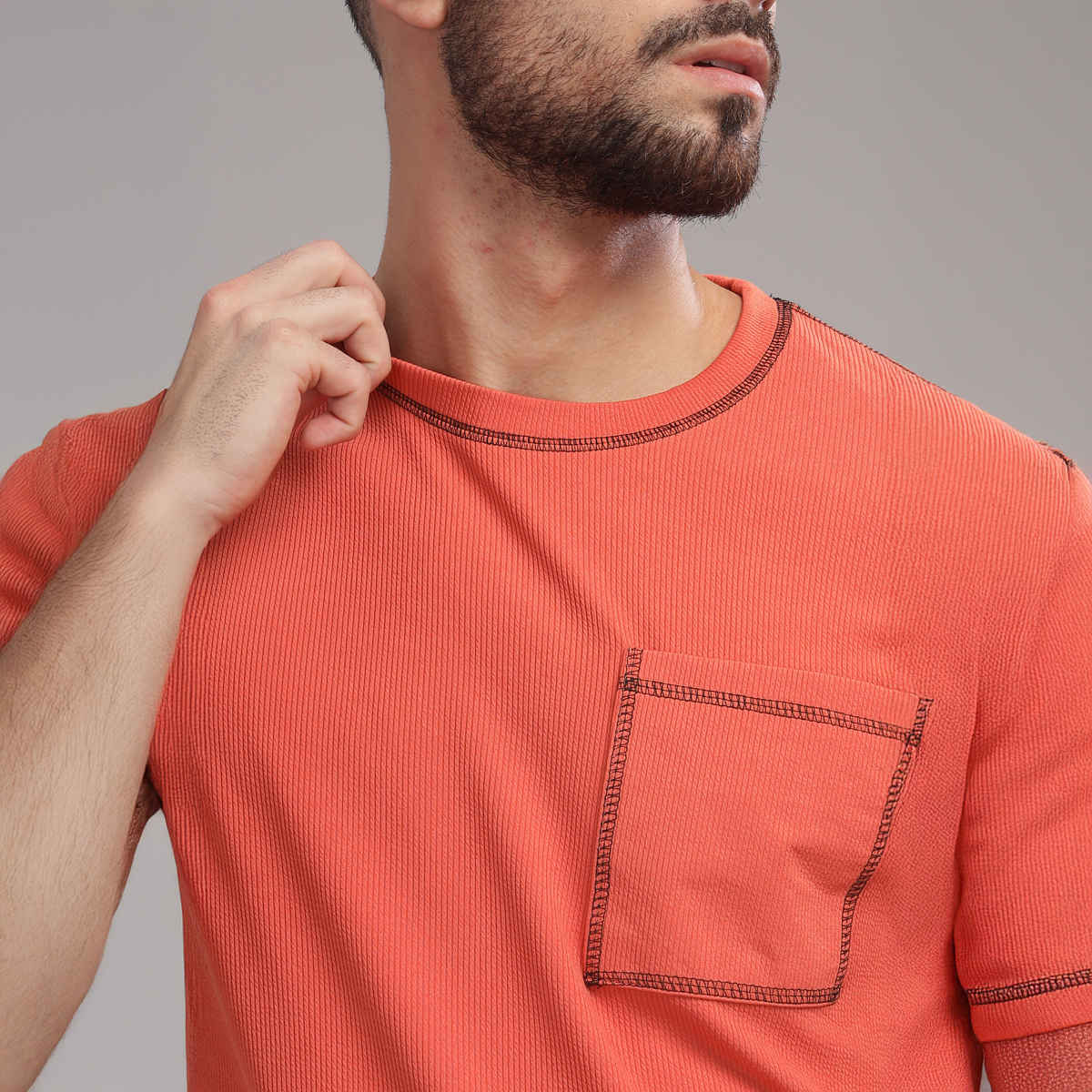 FTX Men's Structured Fabric Solid Regular Fit Co-ord Set T-shirt & Shorts | Rust - M