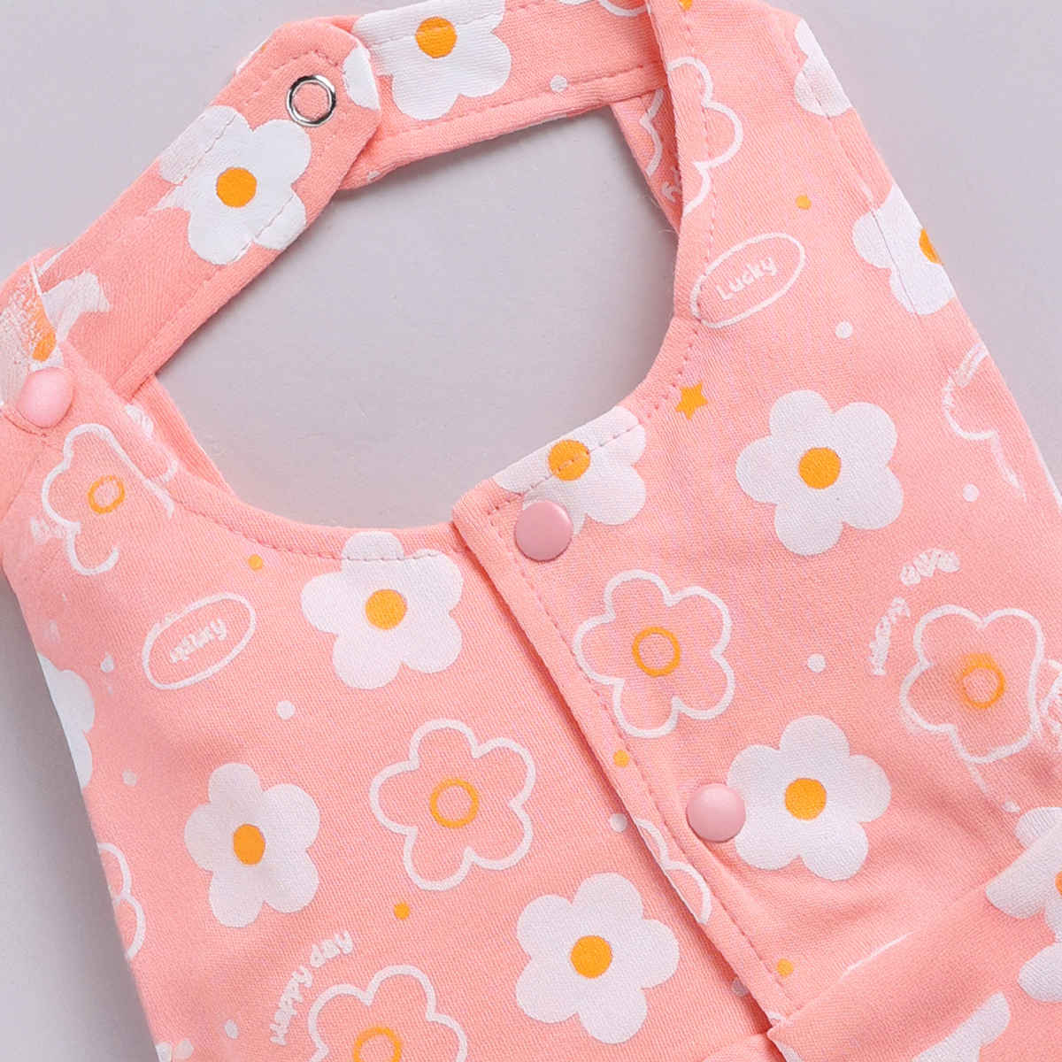 Mom's Love Girls' Printed Cotton Dresses | Peach | 06 - 09 months