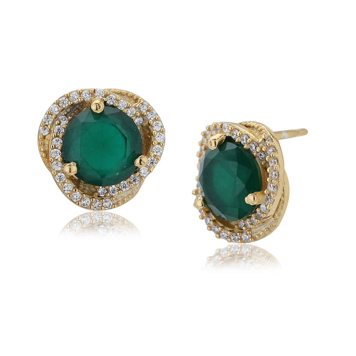 Carlton London 18kt Gold Plated with CZ Glass Bead Stud Earring | FJE4054
