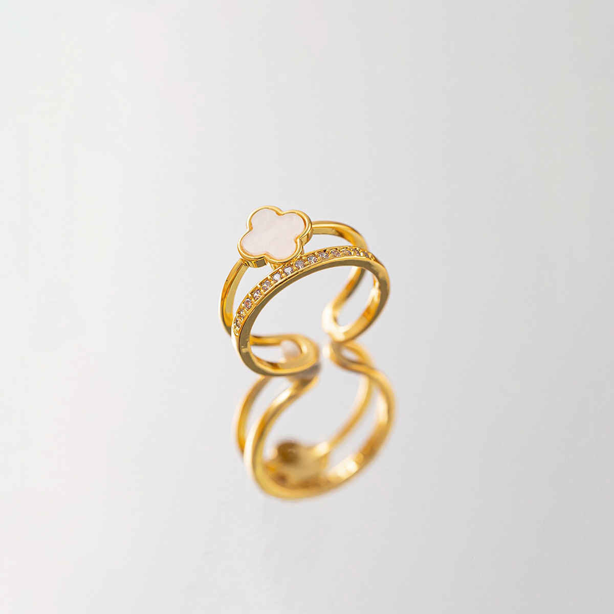Label She Gold Plated Stainless Steel Clover Adjustable Ring | LS-RNG-72177