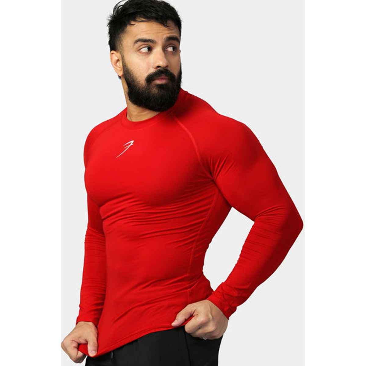 Fuaark Men's Compression Full Sleeve GYM T-shirt | Red - XL