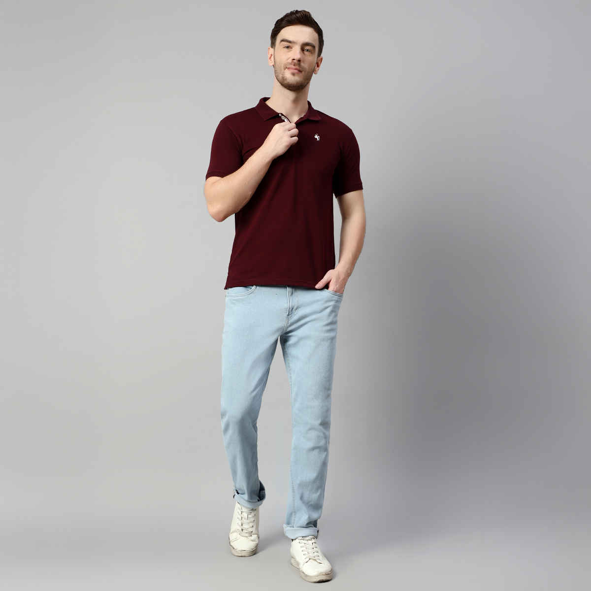Cantabil Men's Solid Polo Neck Casual T-shirt | Wine - XL