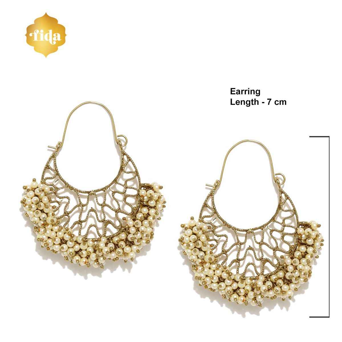 Fida White Beaded Golden Chandbali Earring