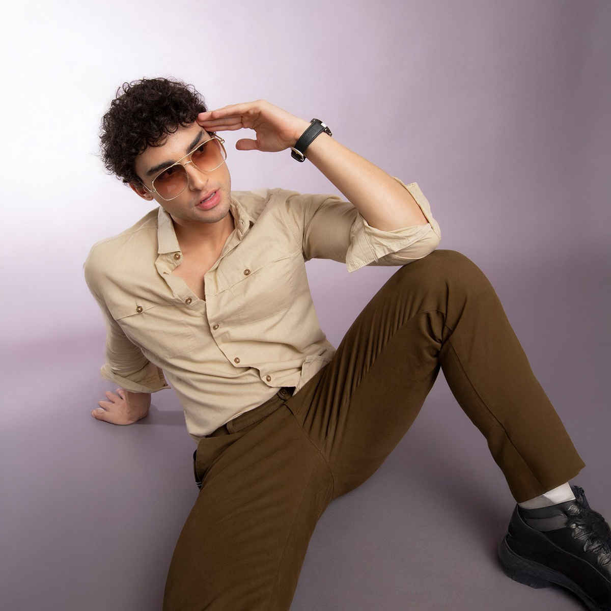 The Indian Garage Co Men's Slim Fit Solid Casual Shirt | Beige - S