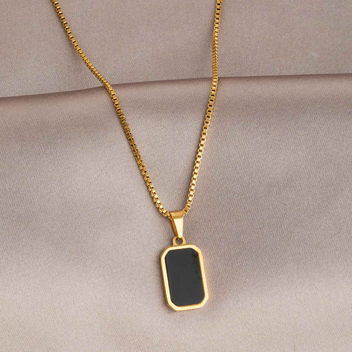 LabelShe Gold-Plated Black Geometric Pendant Necklace | LS-PS-26384