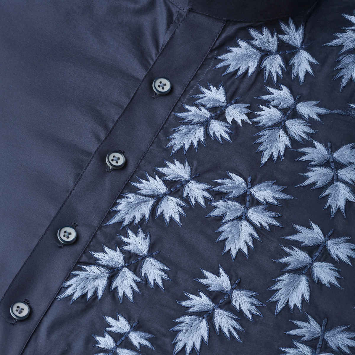 See Designs Men's Embroidered Straight Kurta | Navy Blue - XL