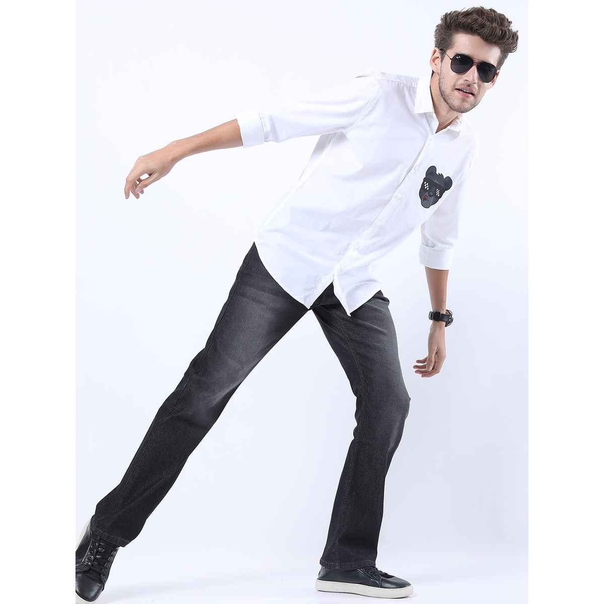 Ketch Men Charcoal Bootcut Light Fade Stretchable Jeans | Grey | 34