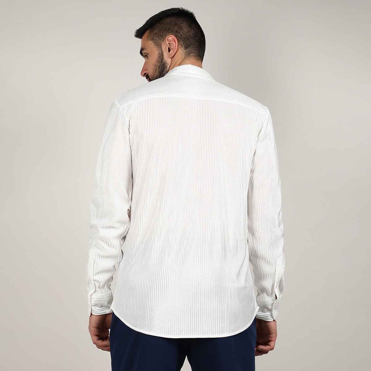 Campus Sutra Men's Pleat - Creased Shirt | White - L