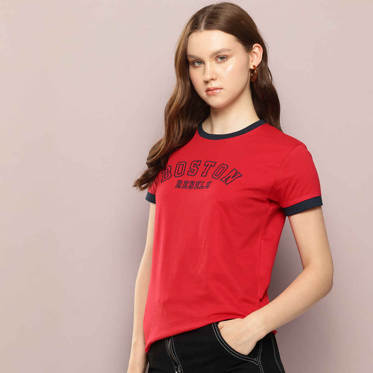 Dillinger Women's Regular Fit Short Sleeve Embroidery T-shirt | Red - XL