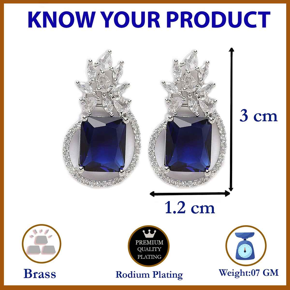 Zeneme Rhodium-Plated American Diamond studded Paisley Shaped Studs Earrings For Women & Girls