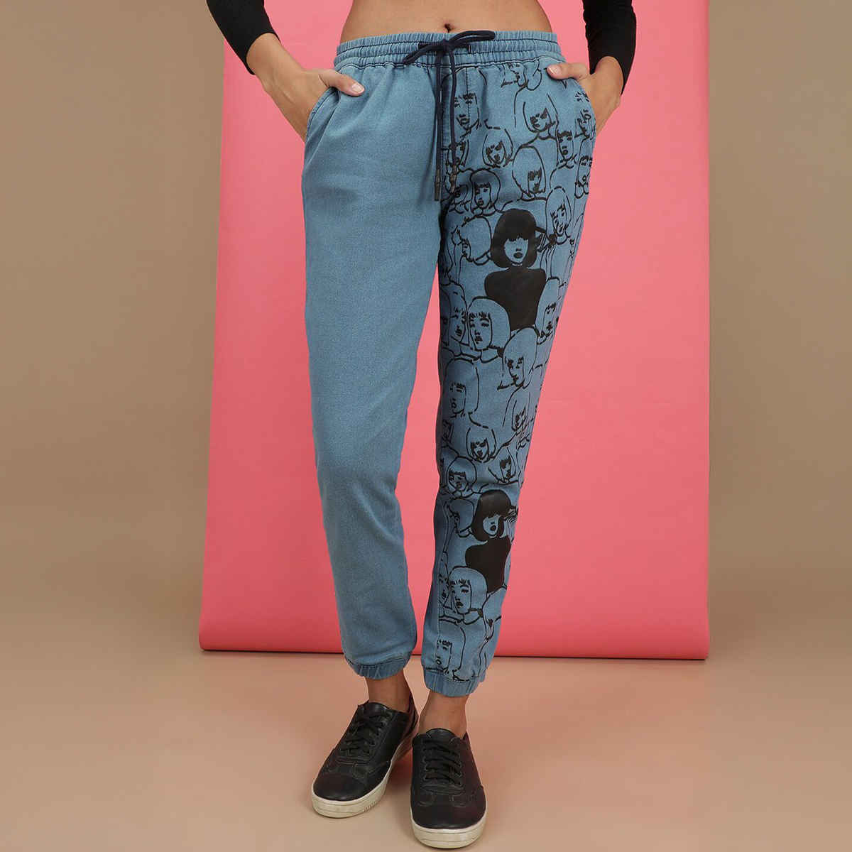 Freehand Women Casual Regular Light Blue Printed Denim Jogger 28 | 1221-Dnmjog-142