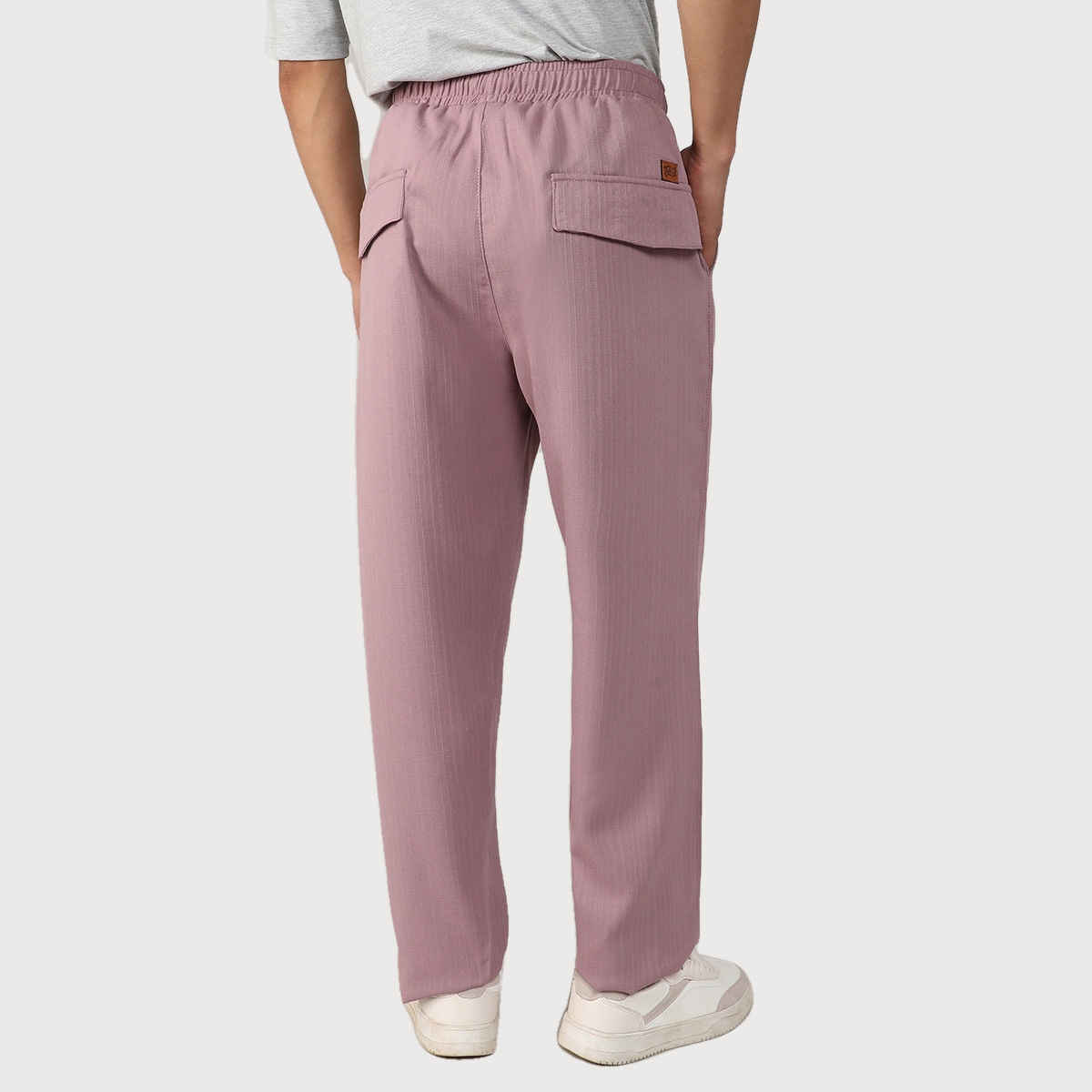 Campus Sutra Men's Tailored Linen-Blend Trousers | Pink - 34