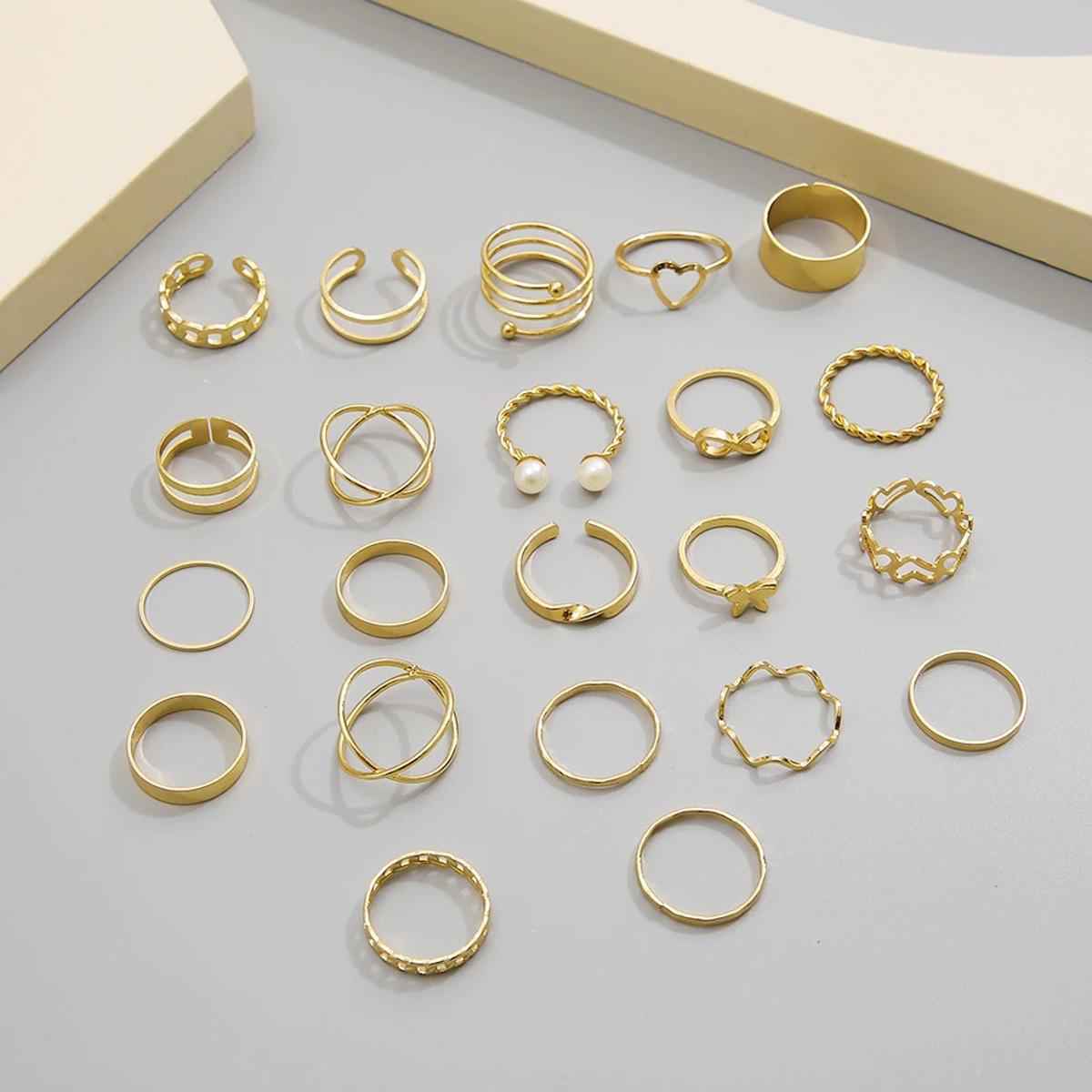 Jewels Galaxy Women Gold-Plated Stackable Finger Rings (1 Pack 22 Pieces)