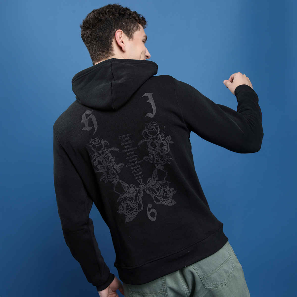 HIGHLANDER Men's Printed Cotton Pullover Sweatshirt | Black - XL