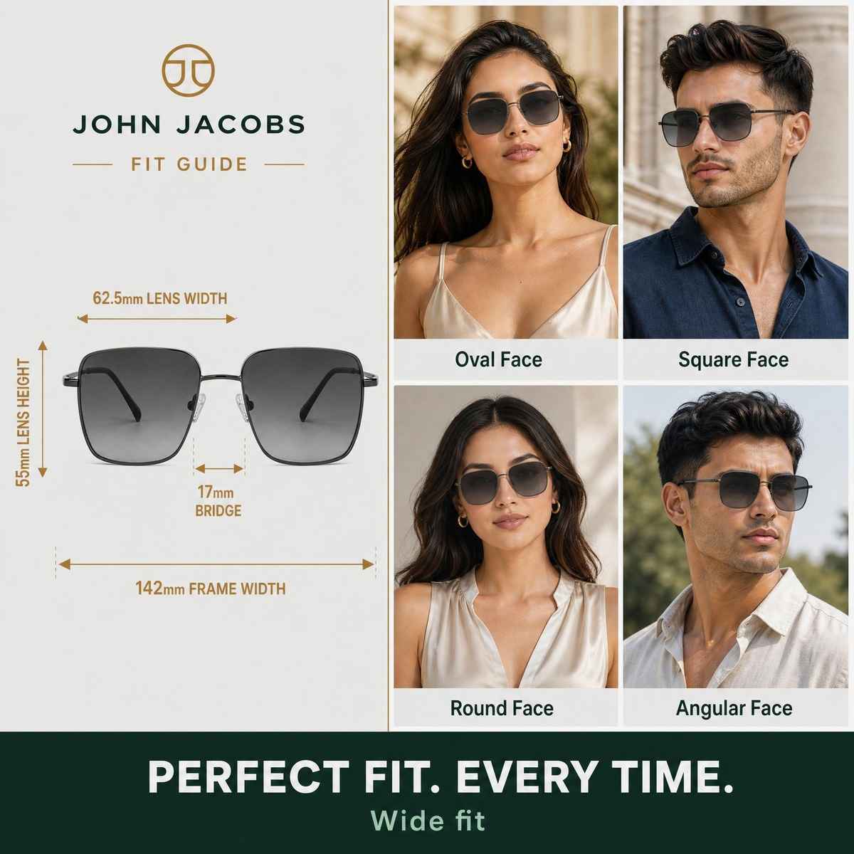 John Jacobs By Lenskart | Premium Polarized Sunglasses | Square | Medium-139mm | Gunmetal-Grey