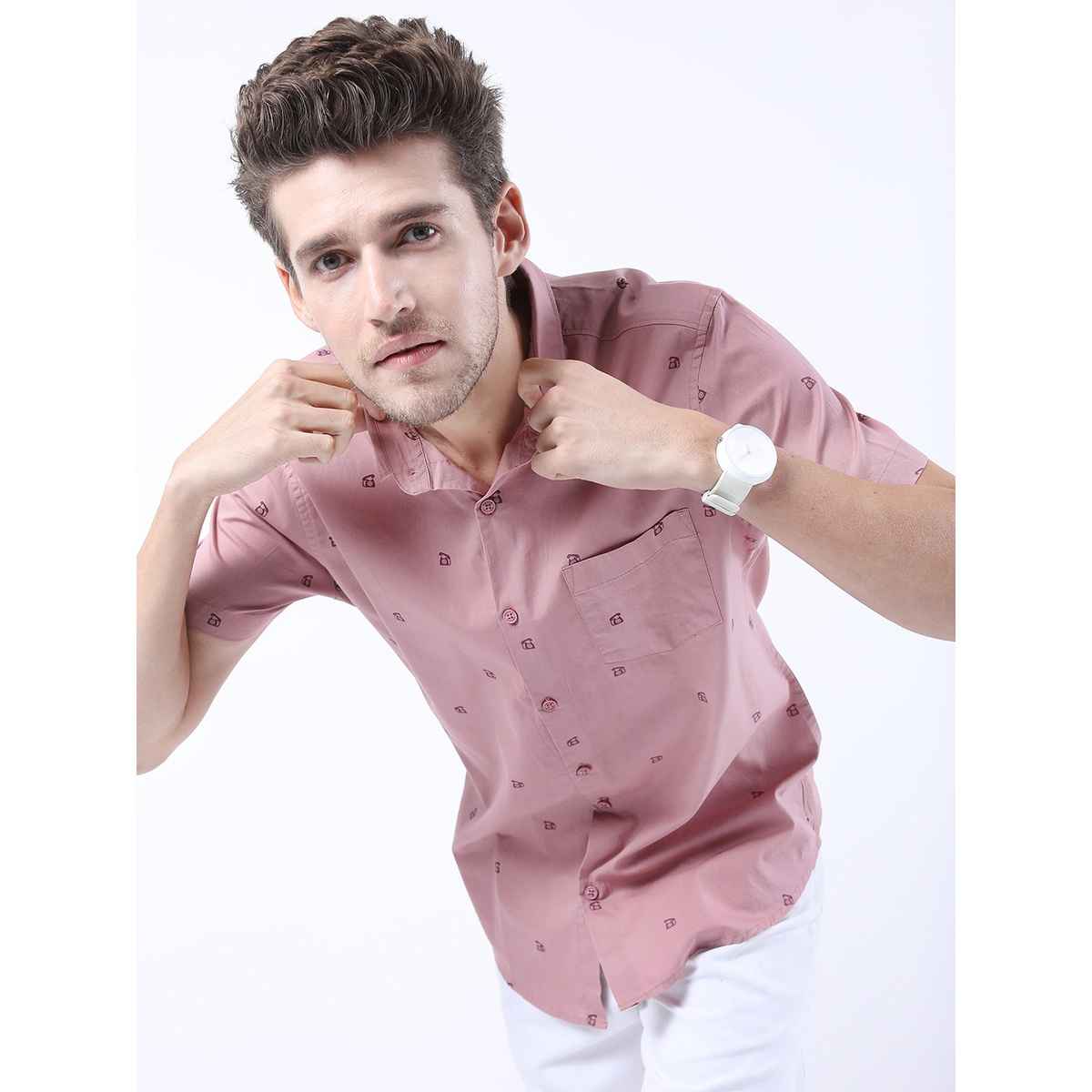 Ketch Men Pink Slim Fit Conversational Printed Casual Shirt | Pink | L