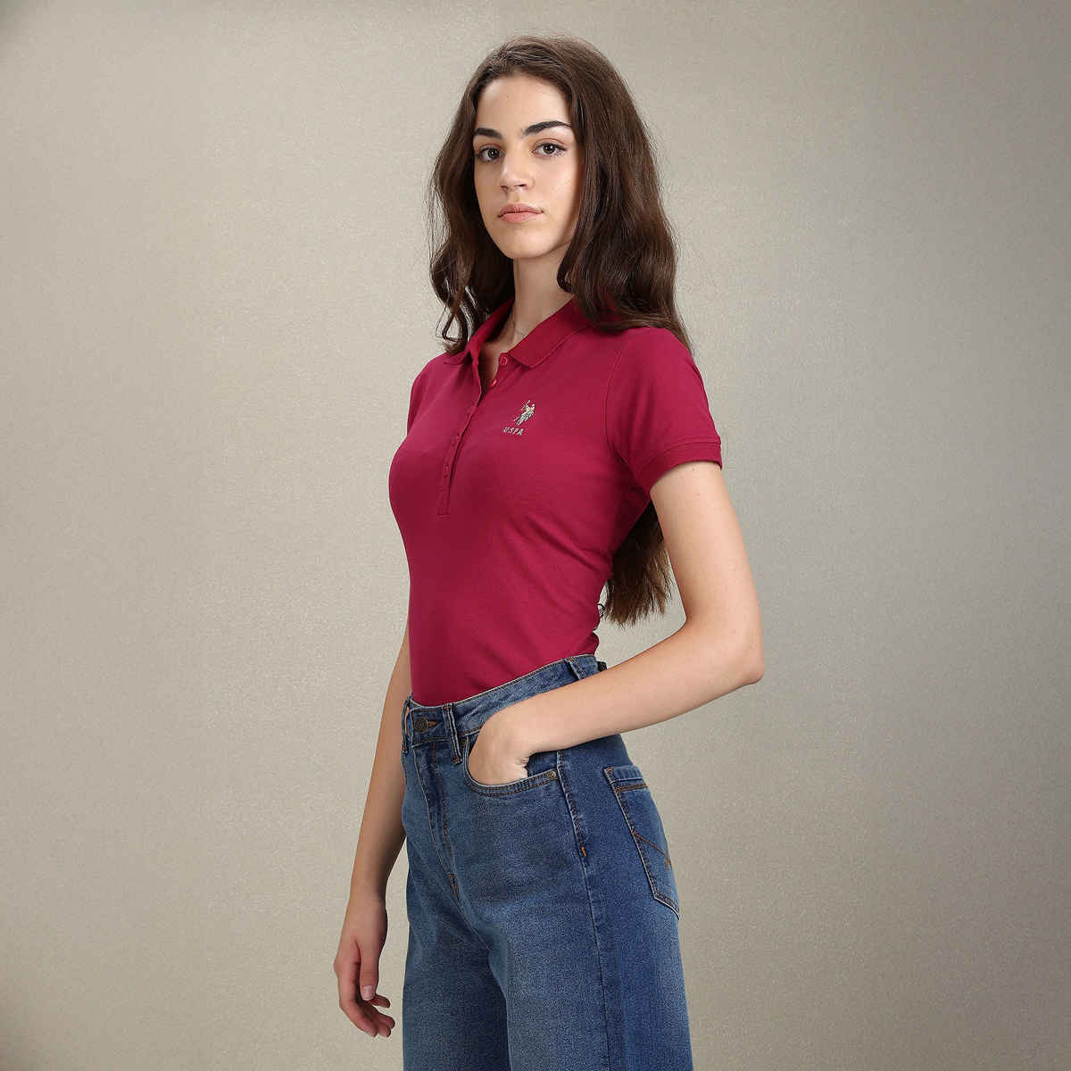 U.S. Polo Assn. Women's Solid Slim Polo Shirt - Fuchsia - M