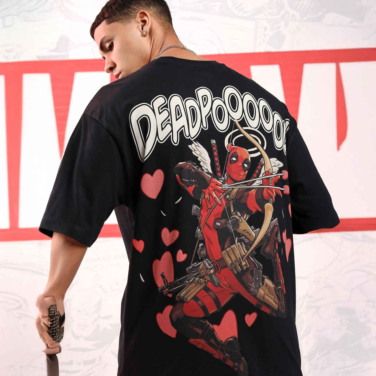 Highlander Men's Marvel Deadpool Oversized Drop Shoulder T-shirt | Black - S