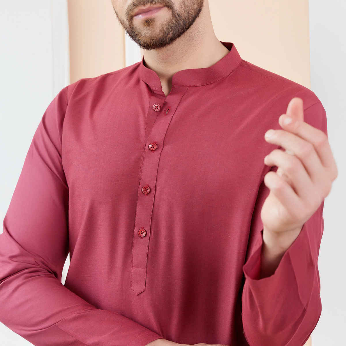 See Designs Men's Cotton Solid Straight Kurta | Burgundy - M