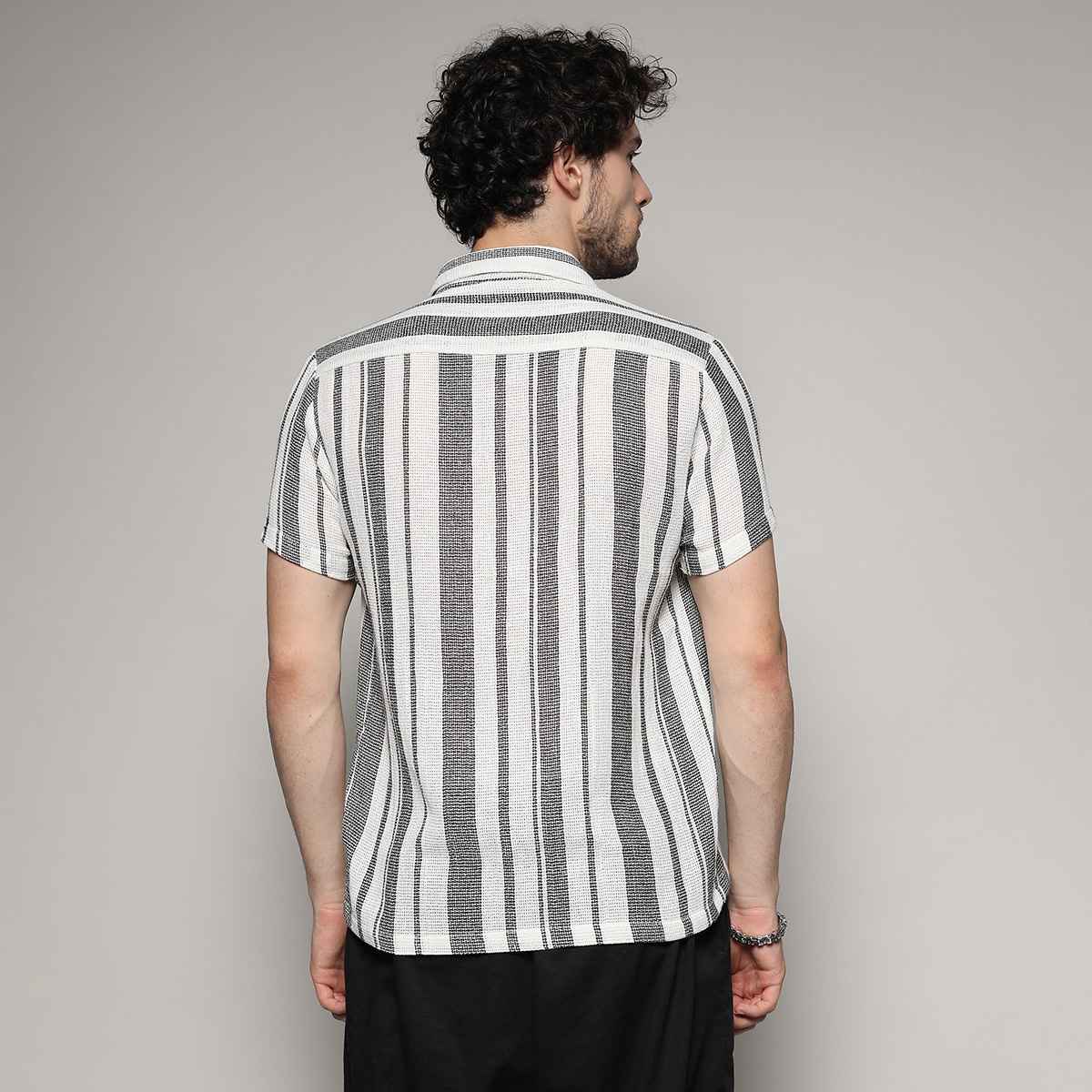 Campus Sutra Men's Unbalanced Striped Woven Shirt | Multicolour - L