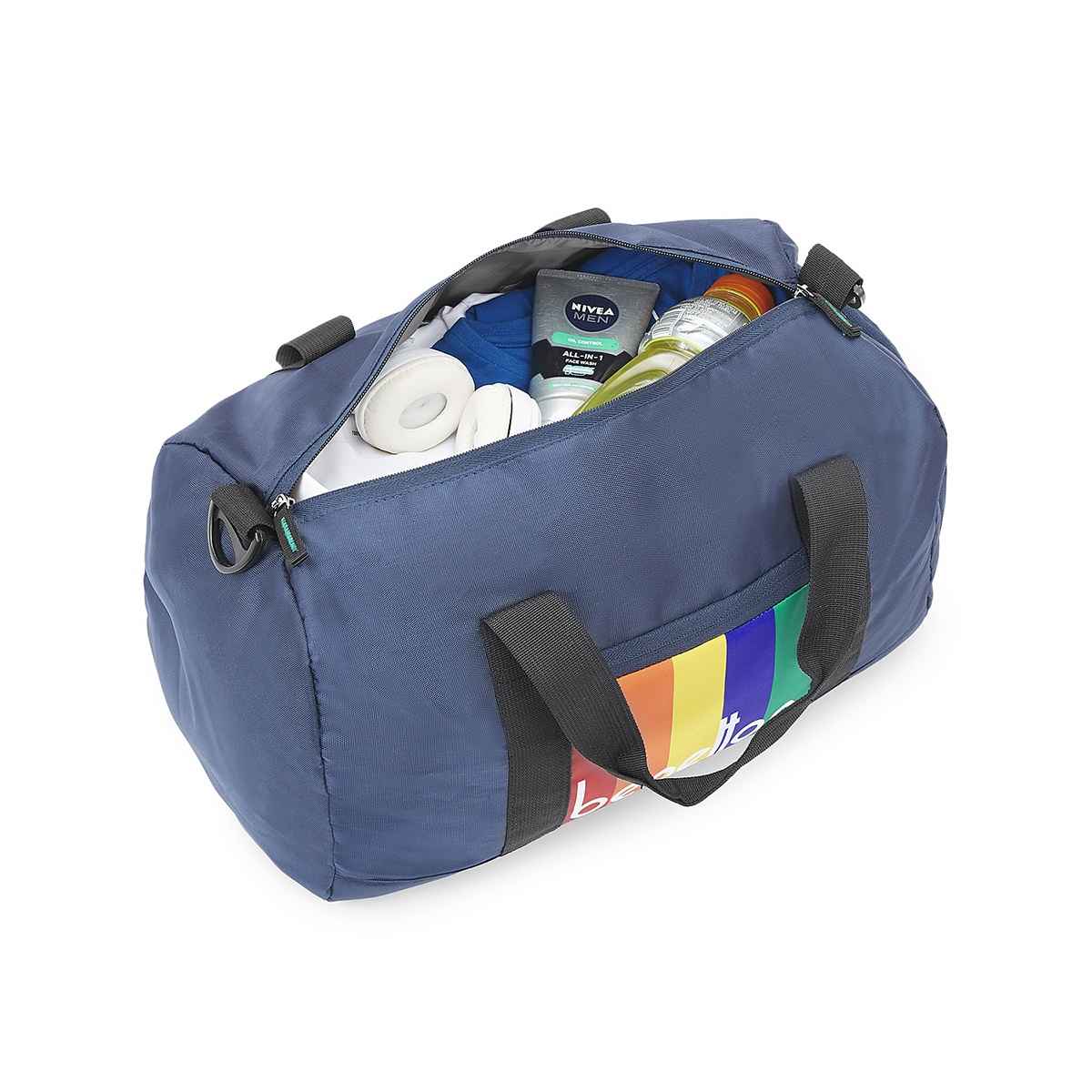 United Colors Of Benetton Unisex Solid Polyester 38 L Web Handle Duffle Bag | Navy Blue