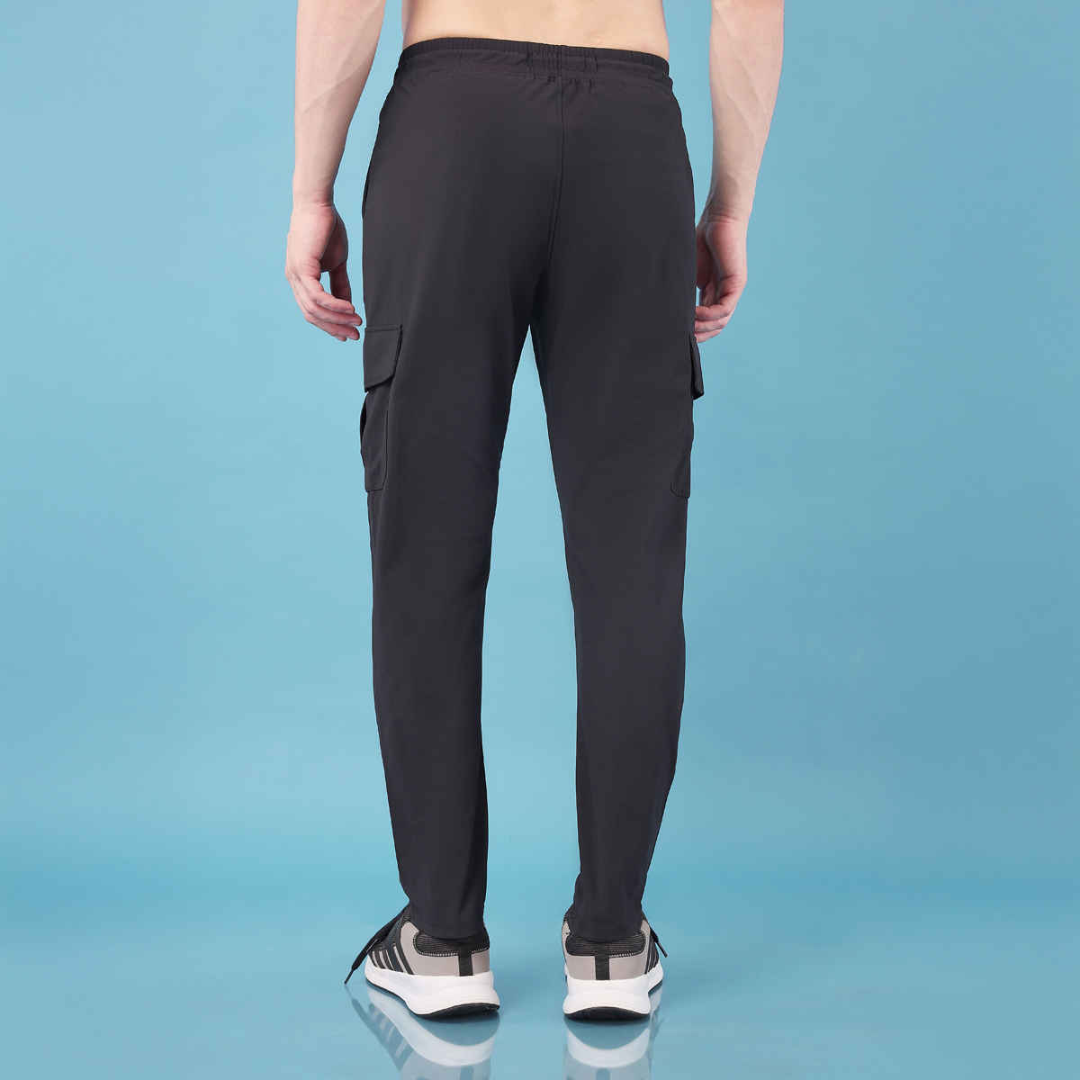 Technosport Men Poly Solid Relax Fit Sports Cargo Trackpants with DURACOOL+ | Black | L