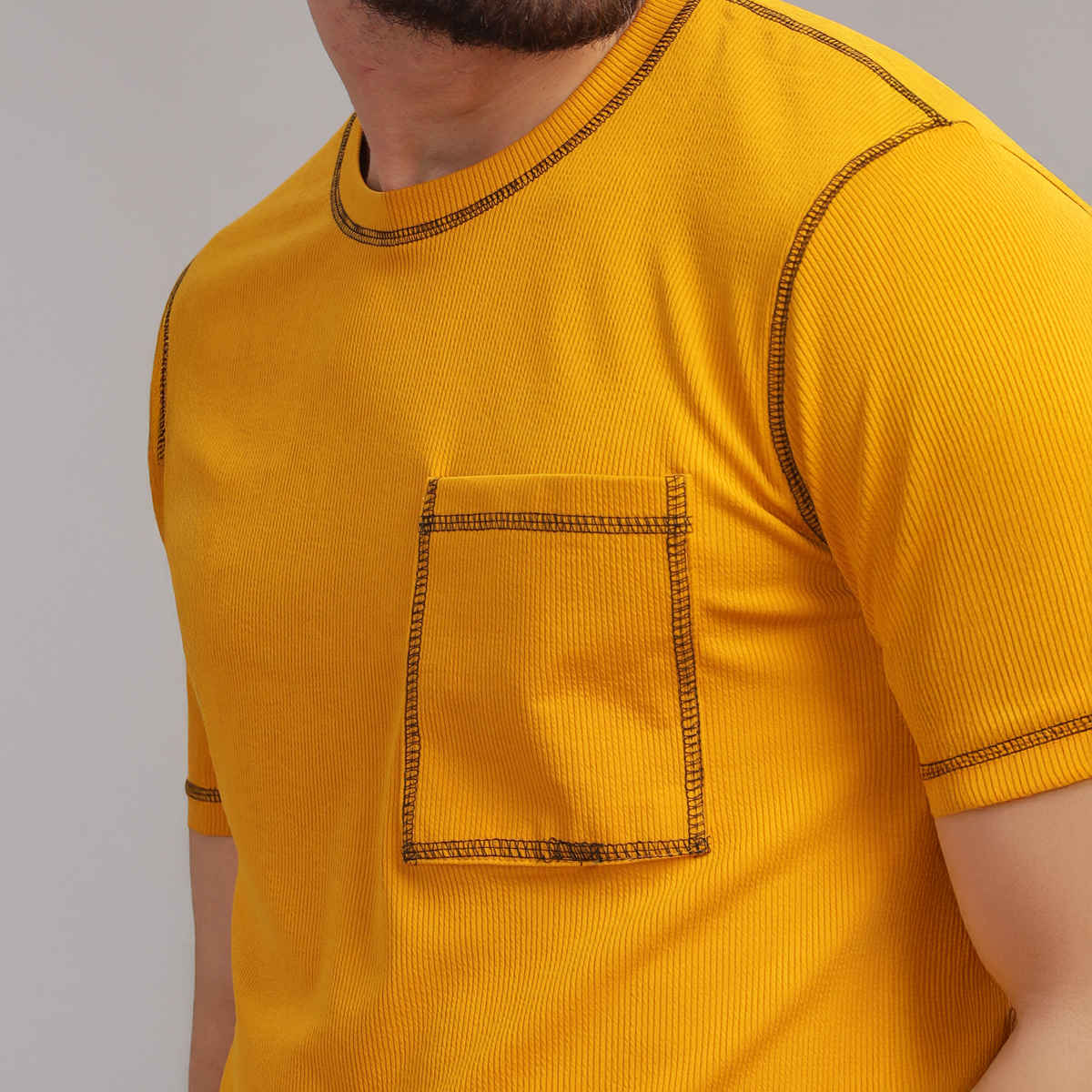 FTX Men's Structured Fabric Solid Regular Fit Co-ord Set T-shirt & Shorts | Mustard - S