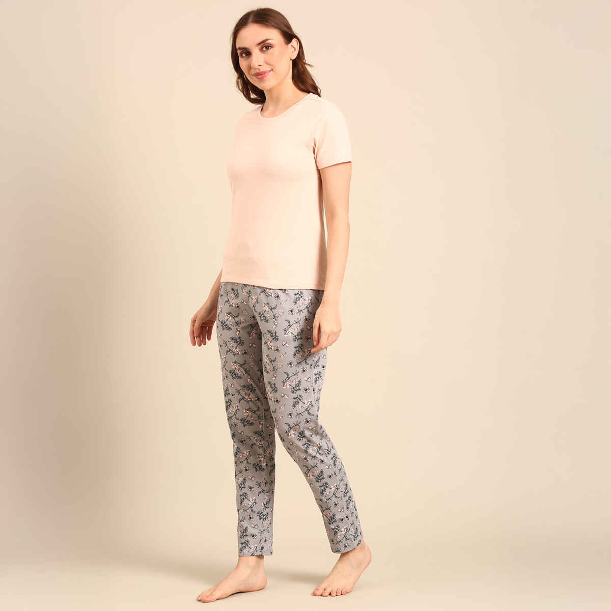 Pepe Jeans Premium Cotton Night Suit | Soft And Comfortable, Grey Floral, Xxl