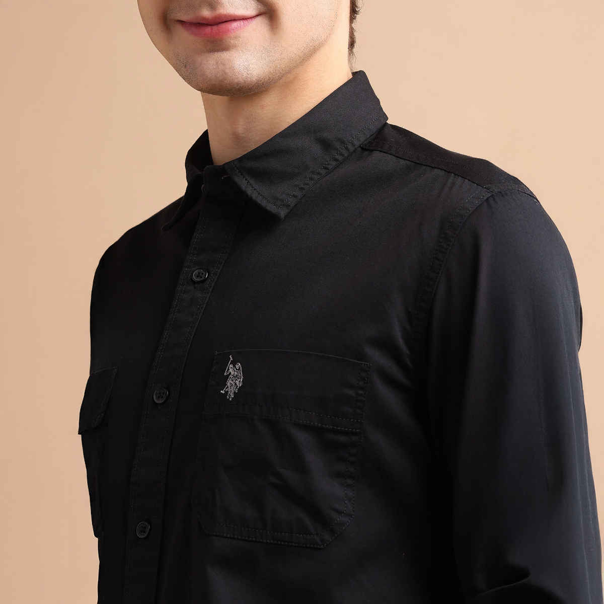 USPA Cotton Casual Shirt For Men - Black - XL