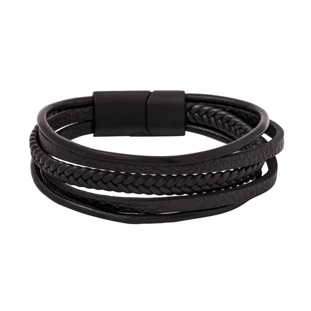 Yellow Chimes Black Leather Magnetic-Clasp Bracelet for Men Stylish Gift