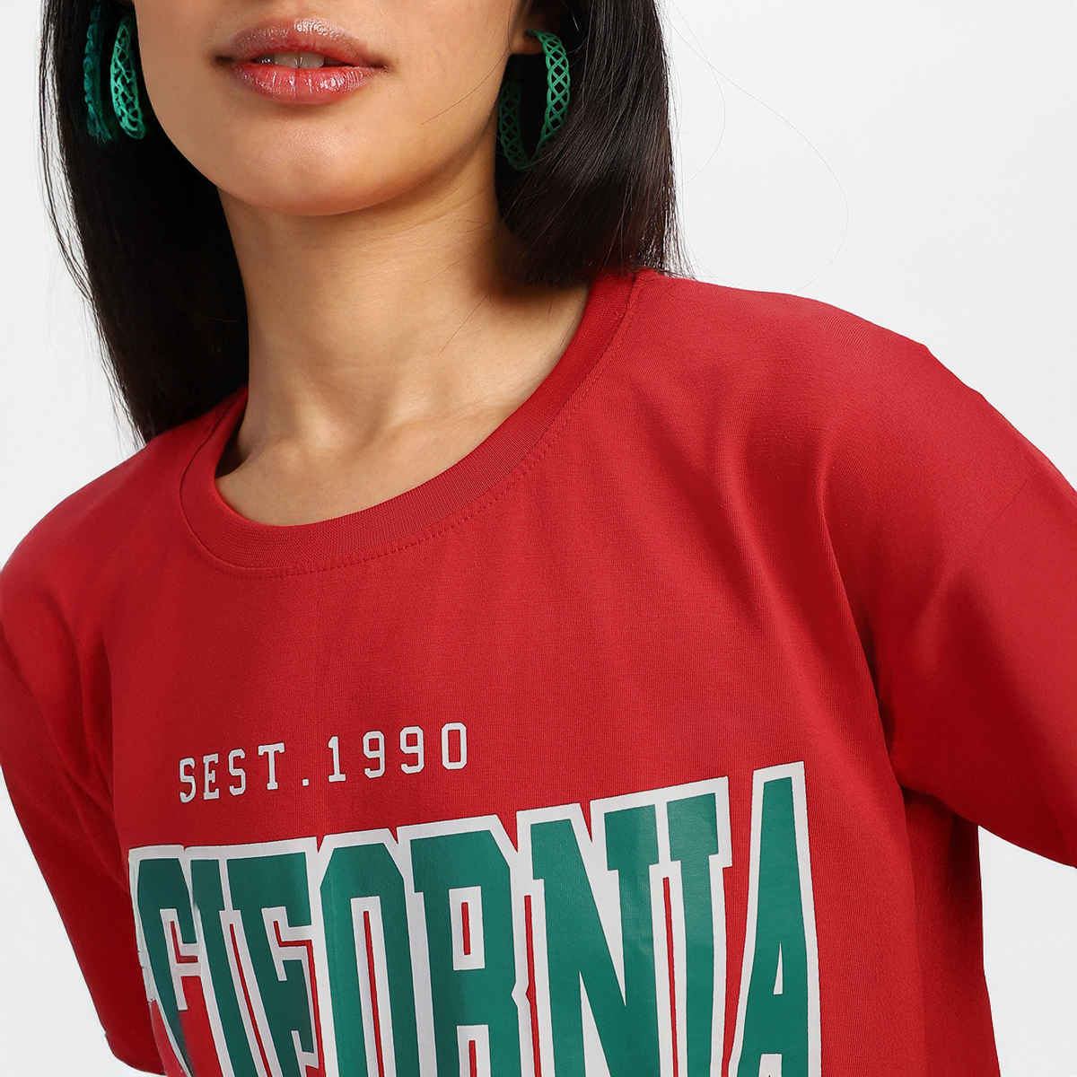 Juneberry Red Tyography Print Oversized Fit T-Shirt - M
