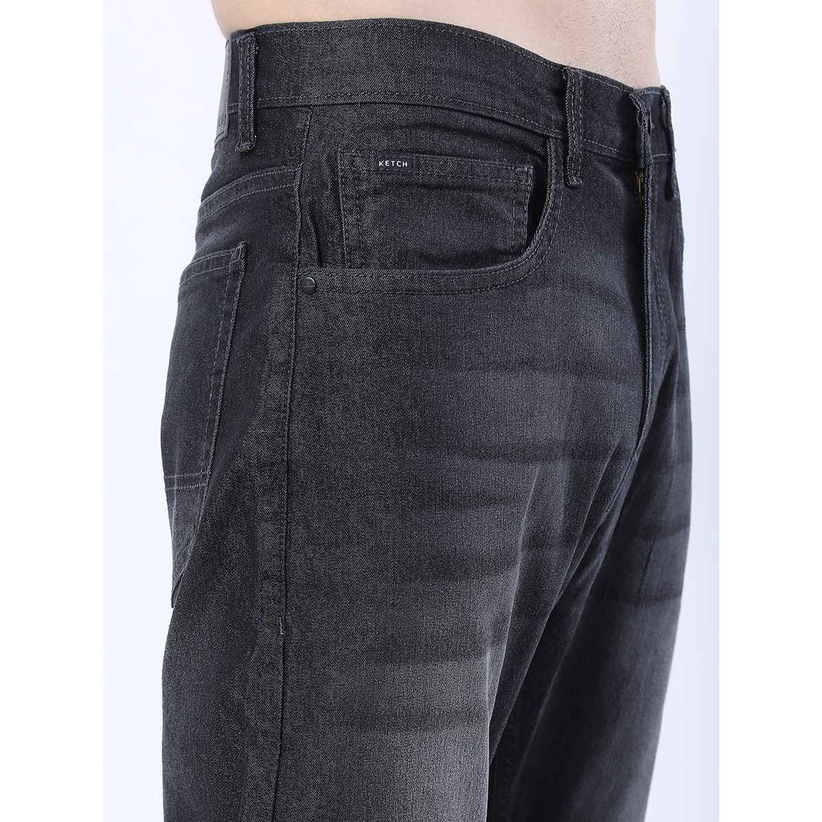 Ketch Men Charcoal Bootcut Light Fade Stretchable Jeans | Grey | 38