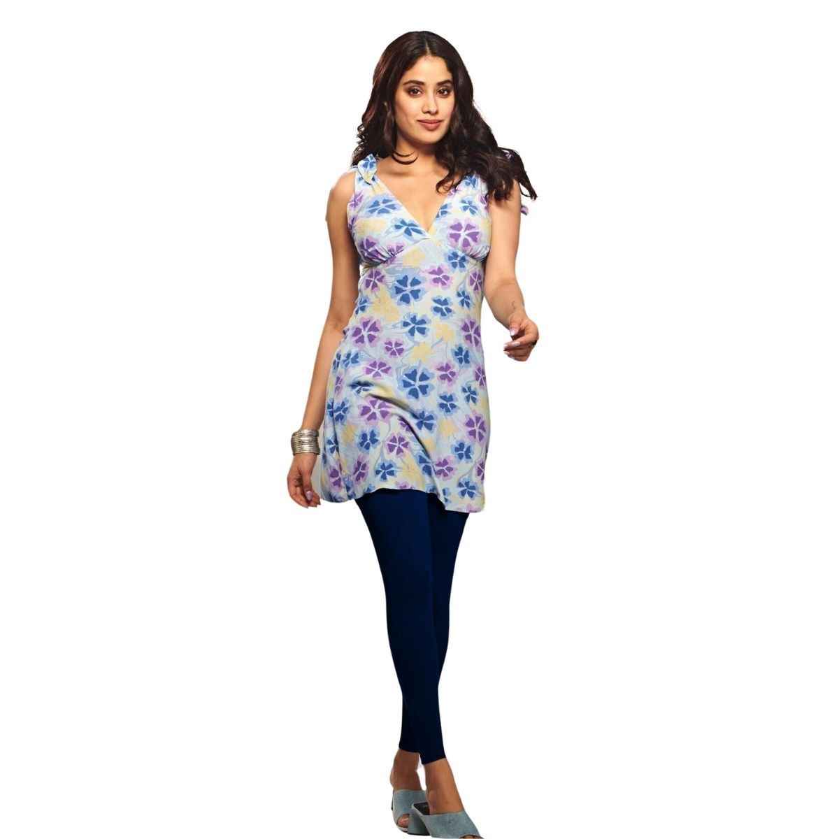 Lyra Women's Leggings Ankle Length | Cotton and Lycra | Deep Navy - Free Size