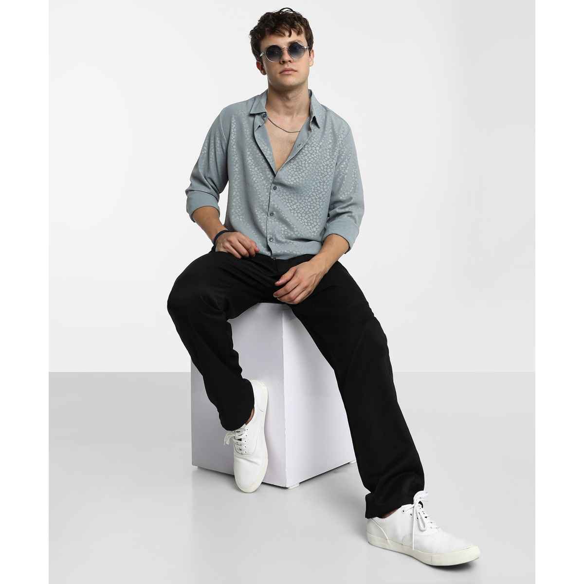 Campus Sutra Men's Pavement Shirt | Ash Grey - S