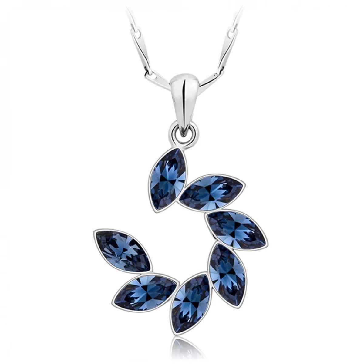 Shining Diva Fashion Silver Plated Blue Crystal Chain Pendant Necklace for Women and Girls 14617np