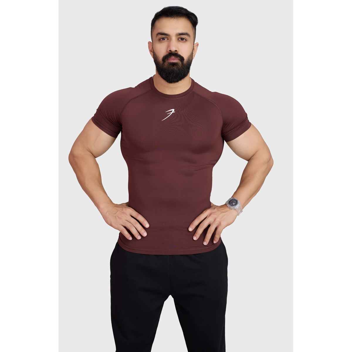 Fuaark Men's Compression GYM T-shirt | Brown - L